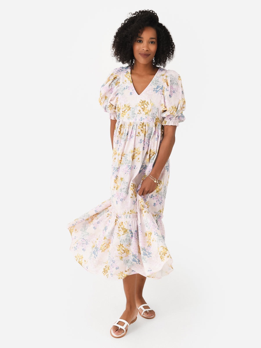 Hunter Bell Palmer Tiered Puff Sleeve Maxi Dress In Iris Bloom, Size Small
